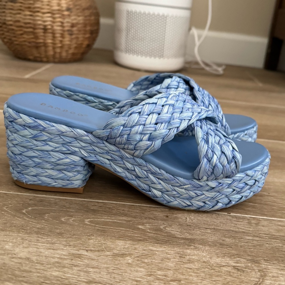 Bamboo light blue low heel sandals